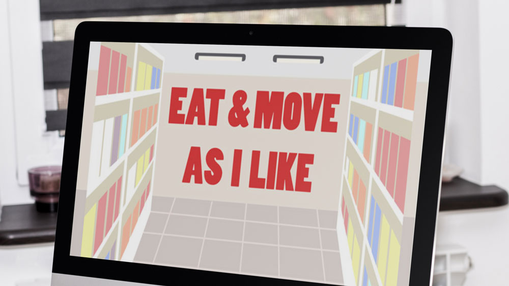 Eat and Move as I Like Video Game mocked up on a laptop screen